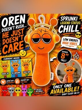 Sprunki Oren Plush Toy 8” Orange Cute Character Incredibox NWOT